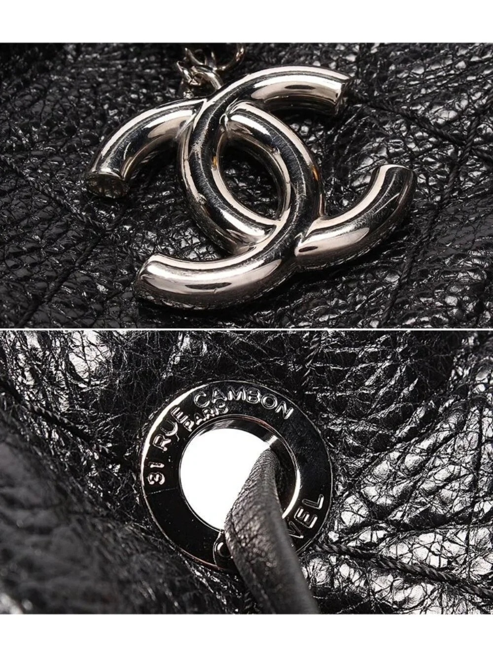 Chanel Leather Shoulder Bag Drawstring Quilted Silver on the Road